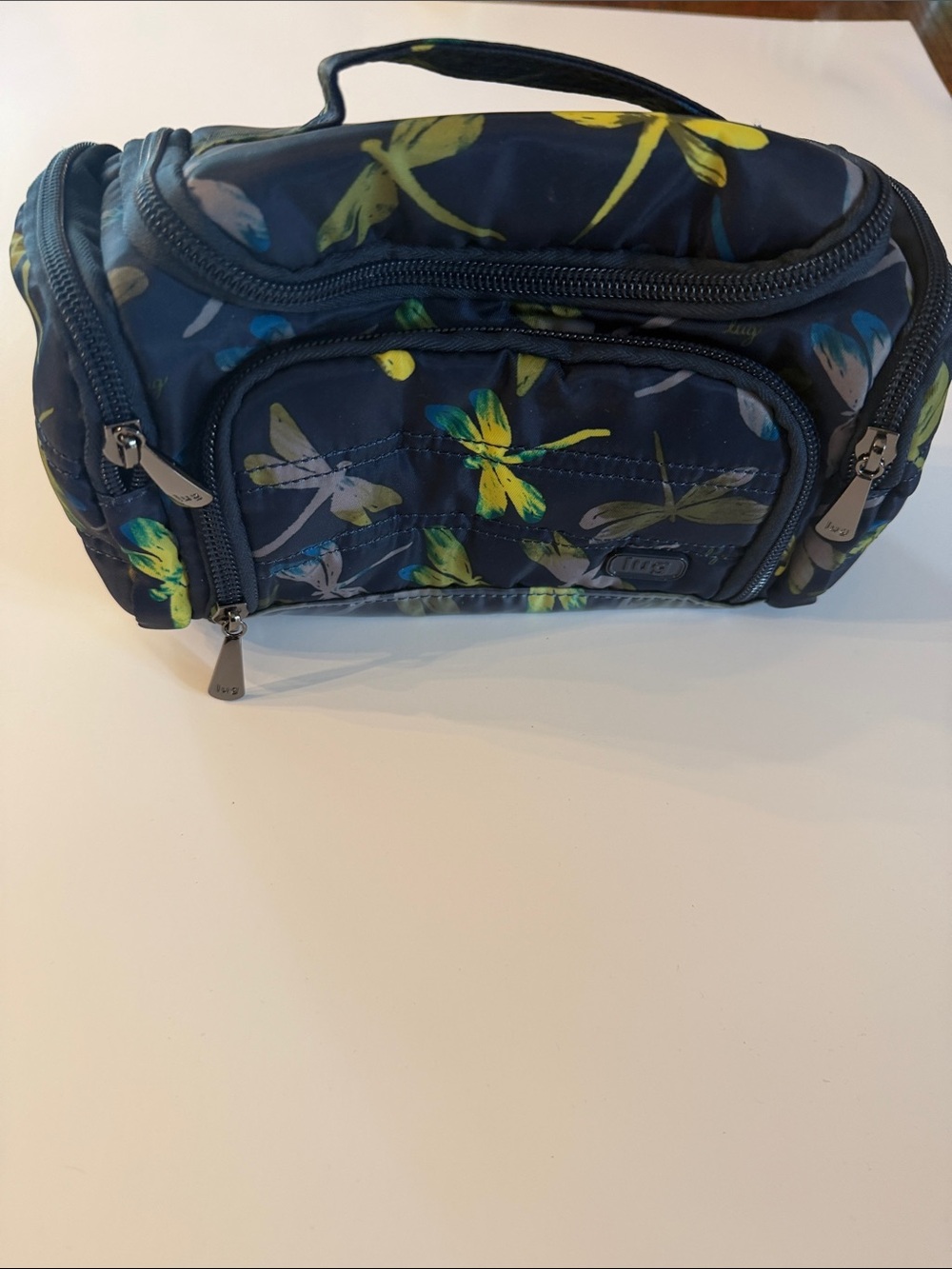 lug small Navy Dragonfly Travel Toiletry Pouch with Blue and Green Wings